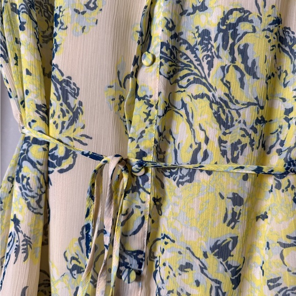 Cinq à Sept Floral Button up Tie waist Dress in Green/blue and Cream size 6 - Picture 6 of 8